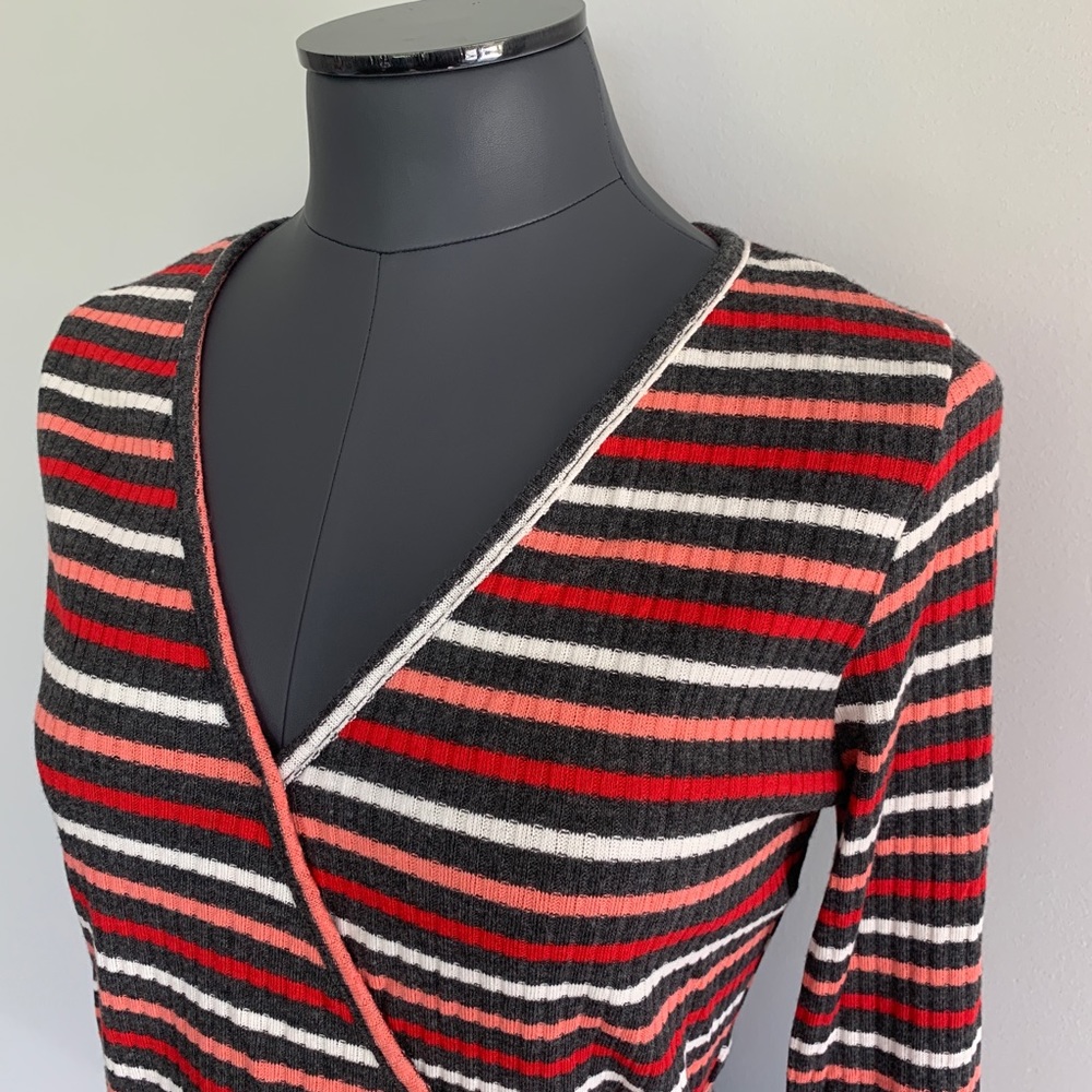 Live In The Moment Multi Stripe Faux Wrap Top Medium NWT - Picture 2 of 6